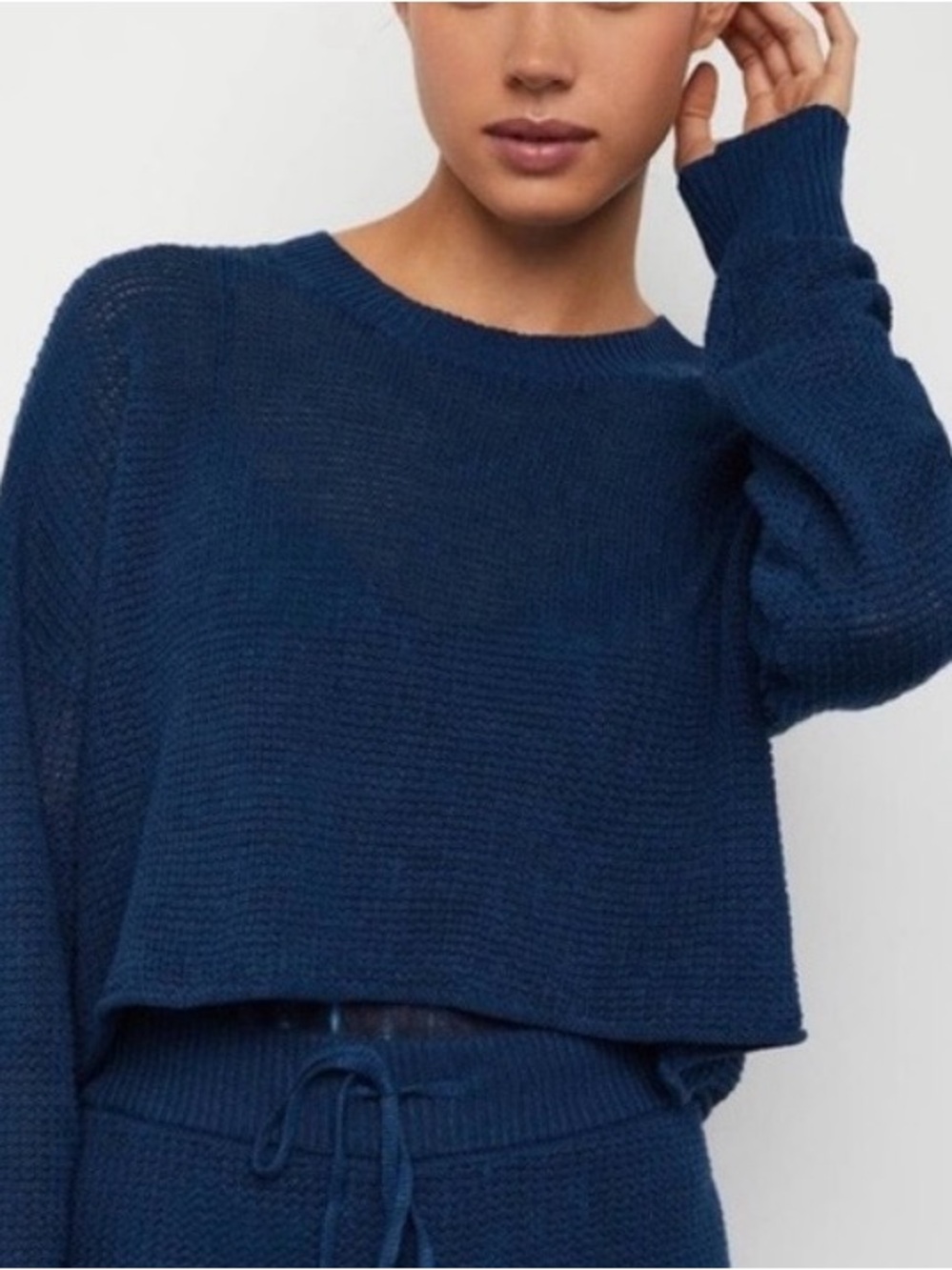 Onia Cropped Waffle Crewneck Pullover Sweater Linen Lightweight - Picture 1 of 10